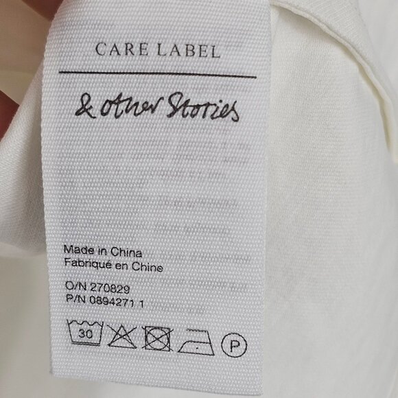 & Other Stories Womens 4 Ivory Cream Puff Sleeve Button Front Crop Cottage Boho - Picture 11 of 13